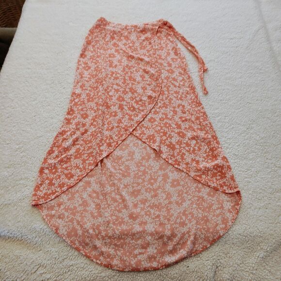 Sky And Sparrow Salmon Pink Floral Wrap Skirt Size Medium - Picture 6 of 15